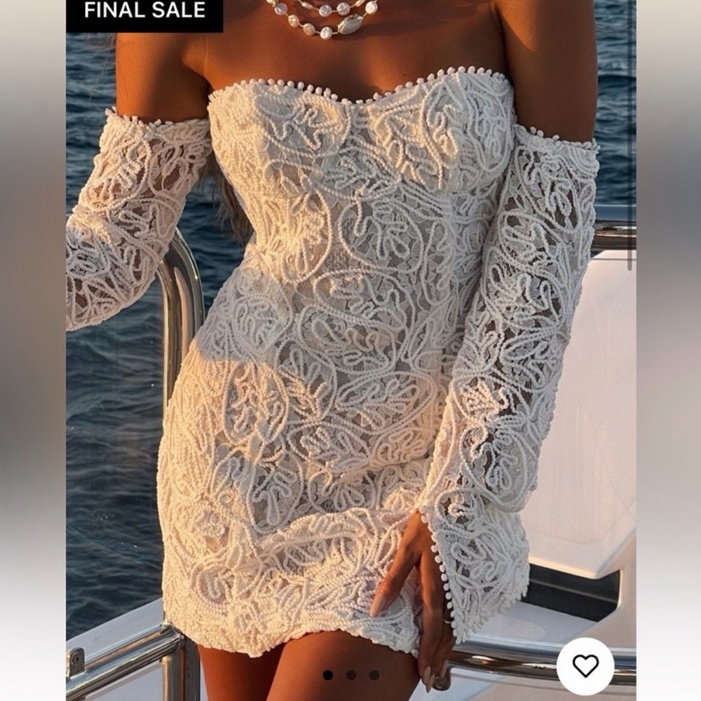 Off-Shoulder White Lace Mini Dress